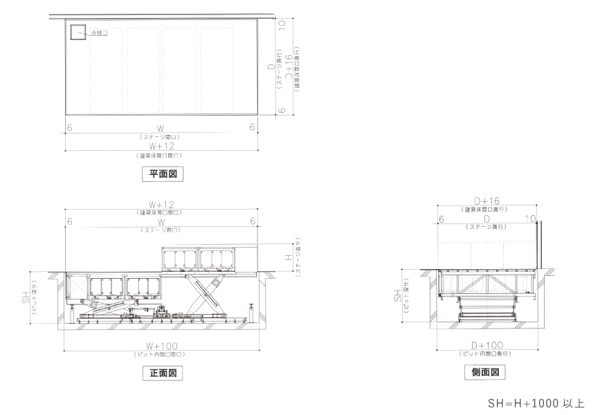 MTW-E-T 電動式収納ステージ収納台車付製品図面